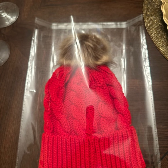 New in packaging. Women’s bright red puff beanie. Make your best offer - Picture 4 of 4